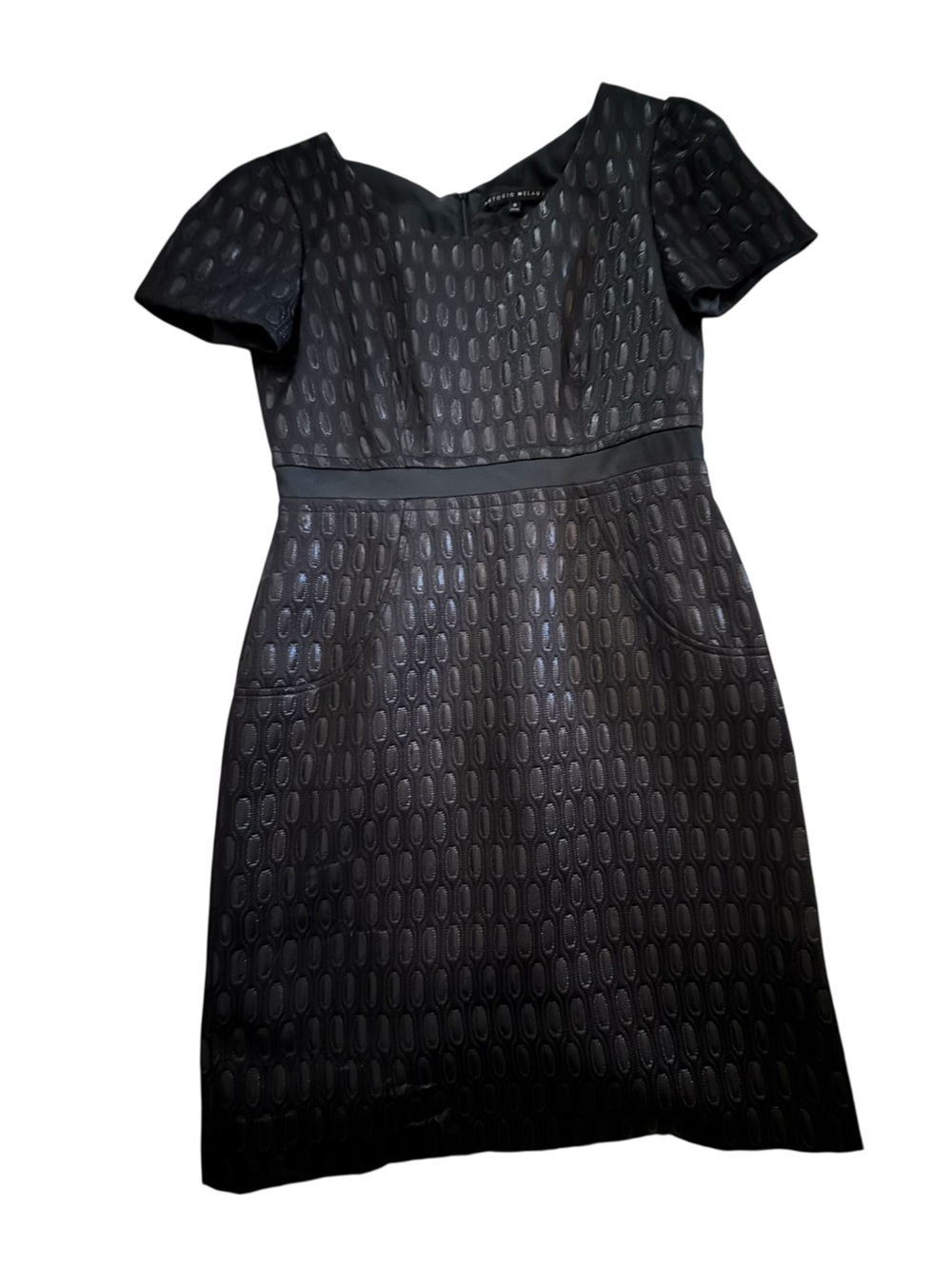 Antonio Melani Black Size 8 Sheath Dress Metallic Jacquard Silk Quiet Luxury - Picture 2 of 5